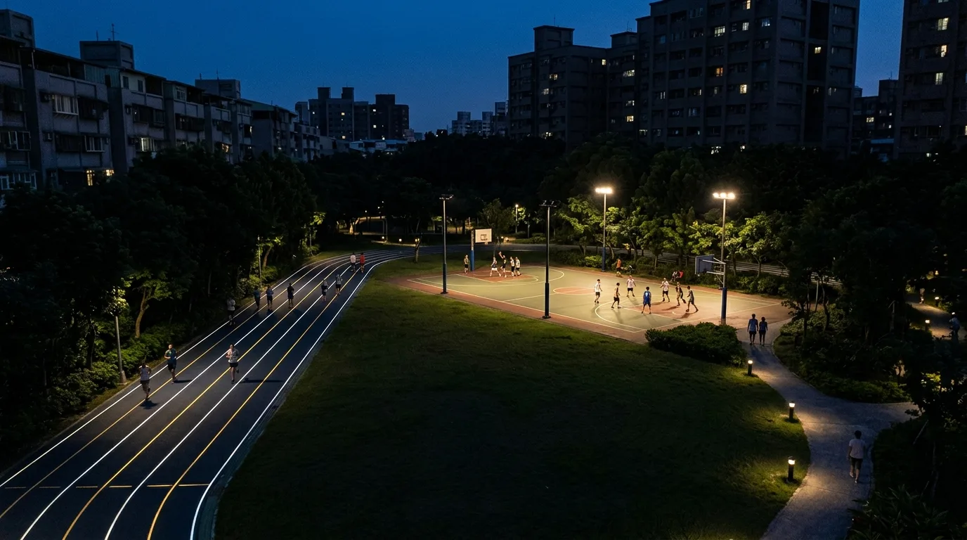 夜间运动场：低眩光投光与跑道反光标线