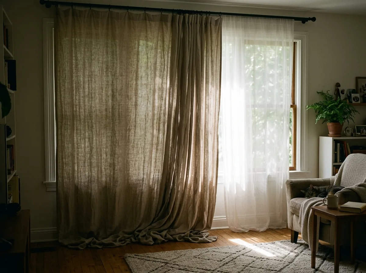 Curtains half-drawn: neither fully open nor fully closed