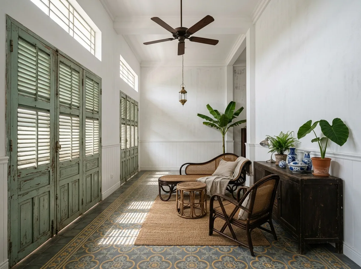Vietnamese Style Living: Ceramic Tiles, Louvers, and Rattan Chairs