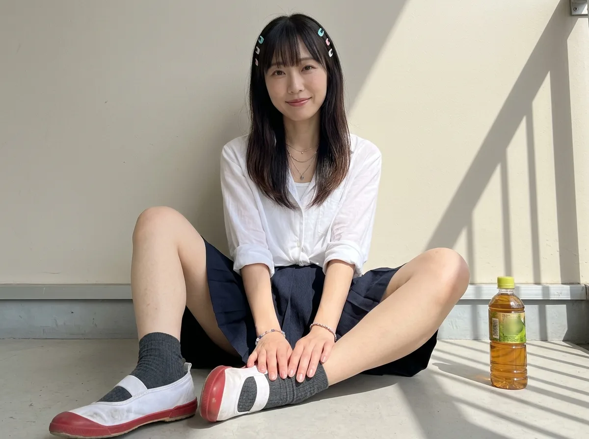 盛夏屋顶平台：栅栏影子与席地而坐