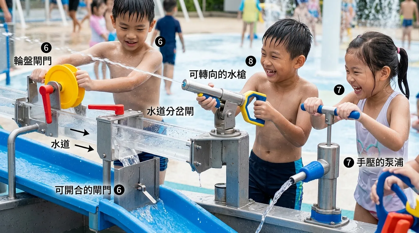 水鉄砲と操作可能なデバイス：水がどこへ行くかを自分で決める