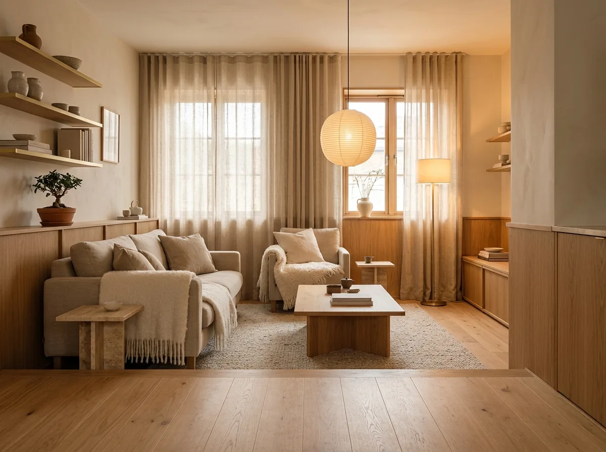 Warmth comes from three things: Wood, Linen, Light