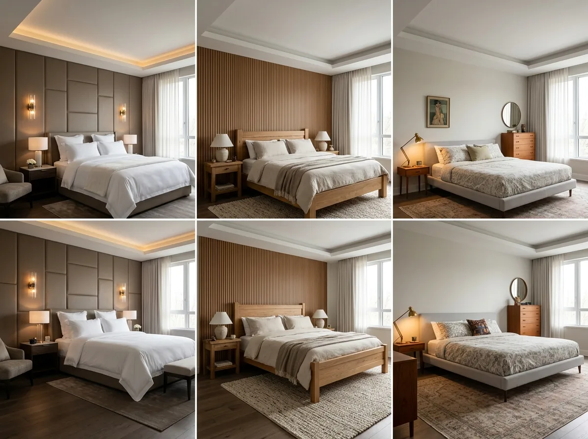 Master Bedroom in Three Styles: Juxtaposed Comparison