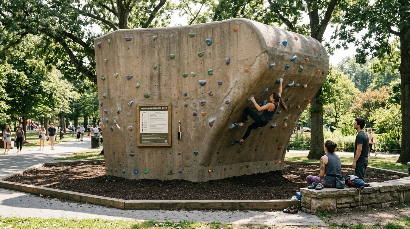 Bouldering Wall: Solid Volumes and Cushioning Surfaces