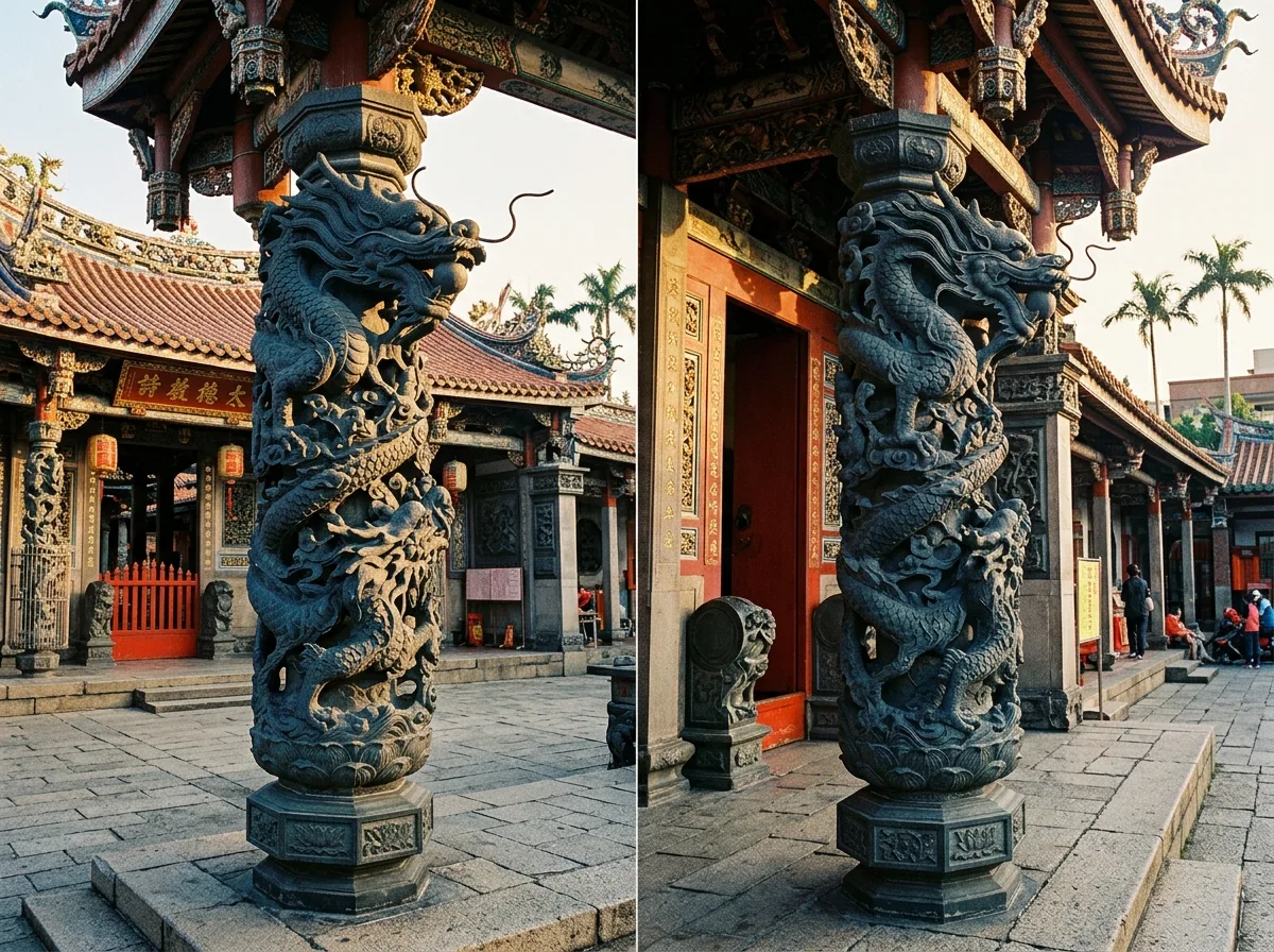 龙柱：蟠龙缠柱的立体石雕