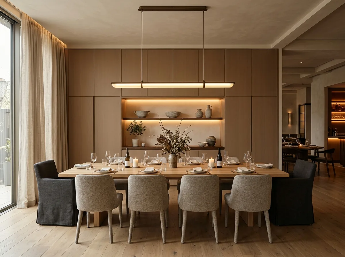 High Transition・Dining: Long Table, Sideboard, and a Lamp