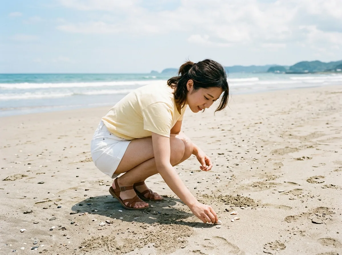 沙滩捡贝壳
