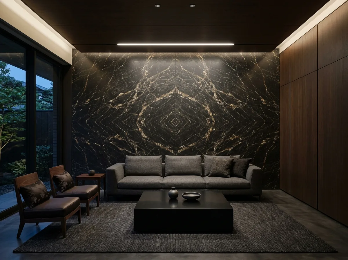 Oriental Luxury - Living Room: A Stone Wall and Low Seating