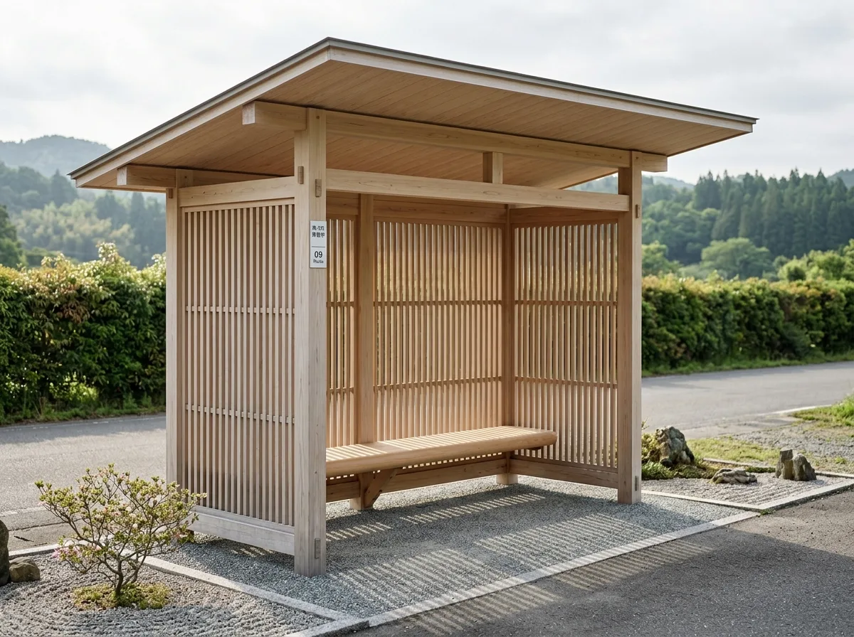 日本の木造待合所：細格子と深い軒