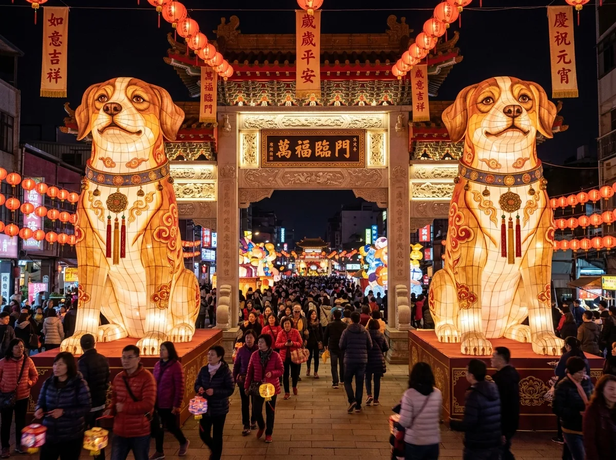 Year of the Dog Main Lantern · Traditional Style: Loyal Dog Guardian and Door God Imagery