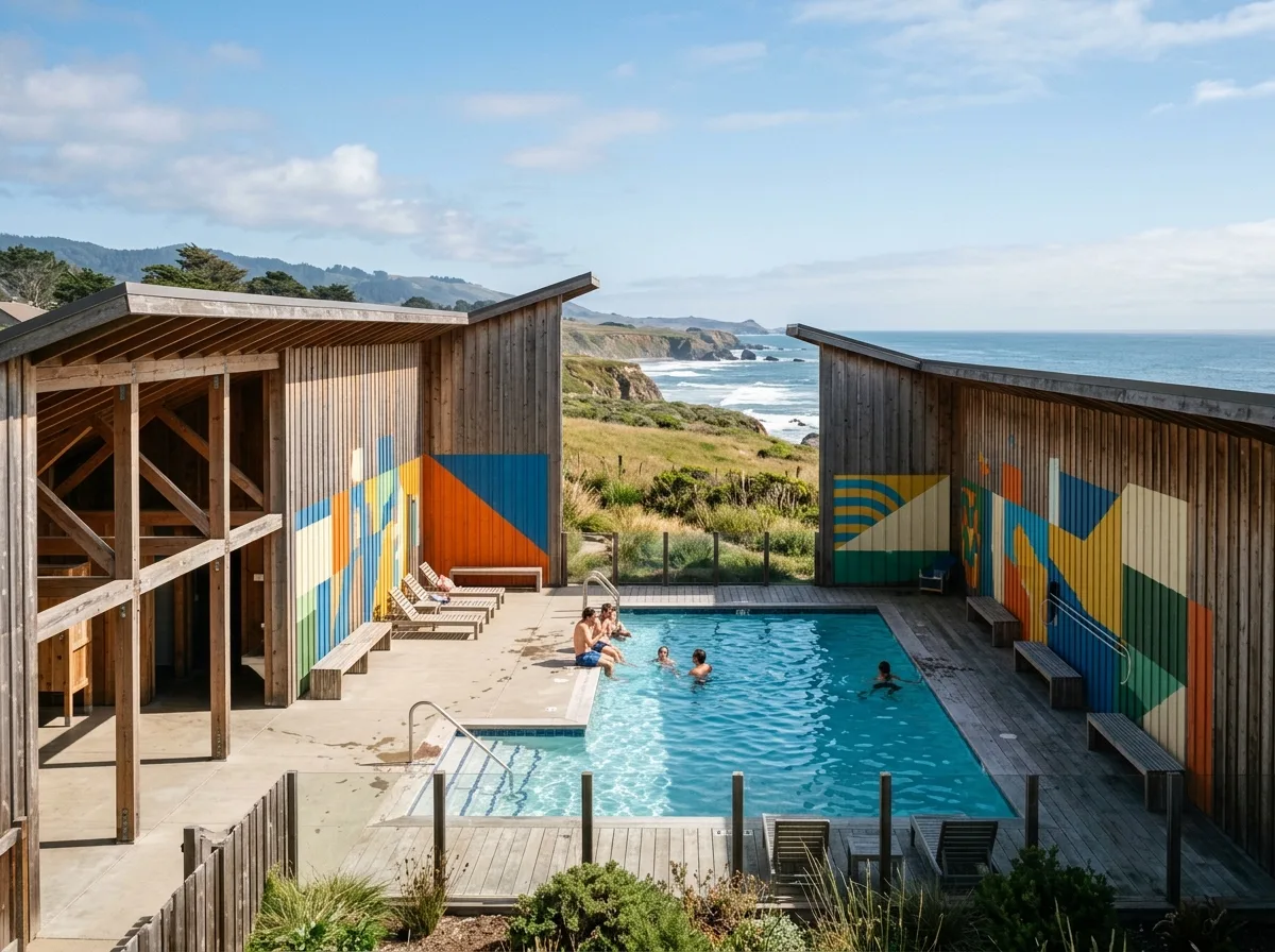 Moor | Sea Ranch Pool House: Timber Pergola & Hyper-Image Color Blocks