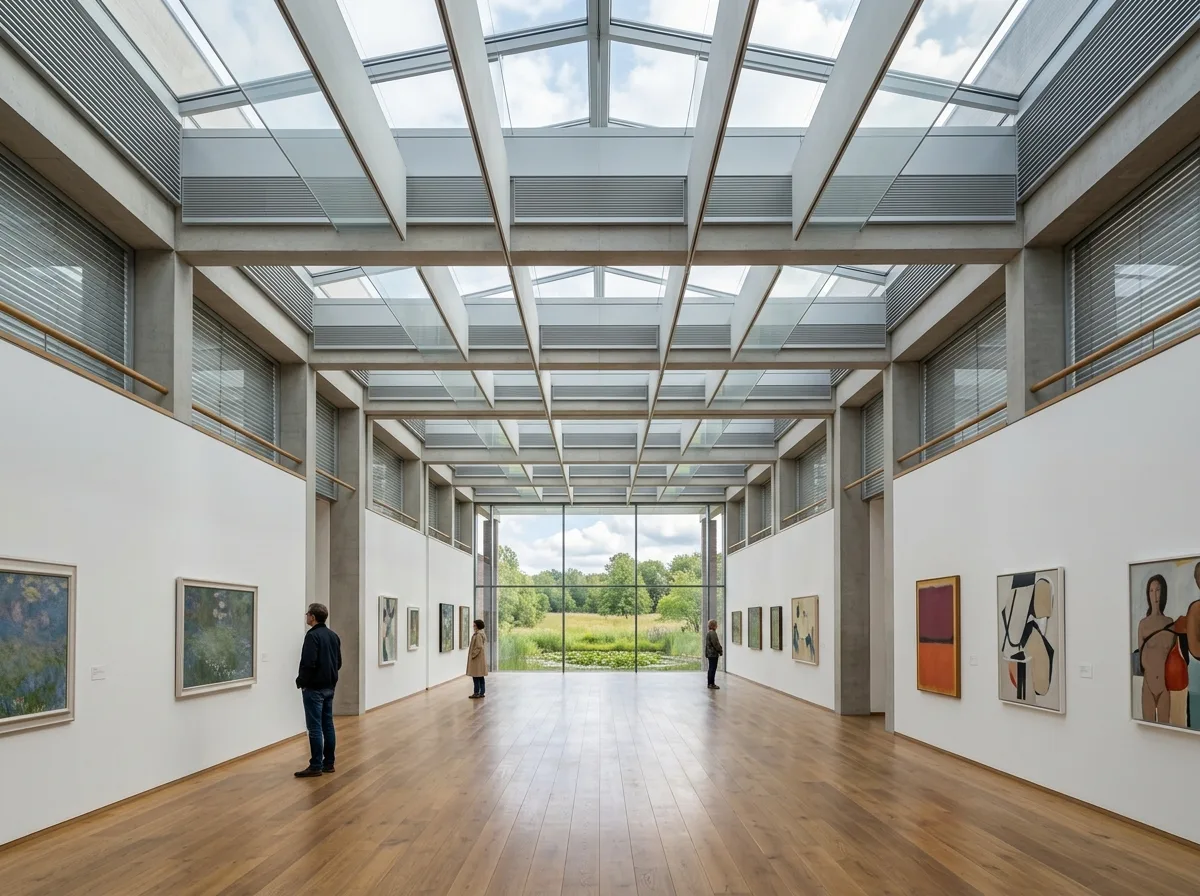 Art Museum Interior with Linear Gallery and Diffuse Skylight