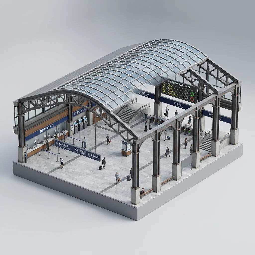 建築的なリズム感のある駅ホール