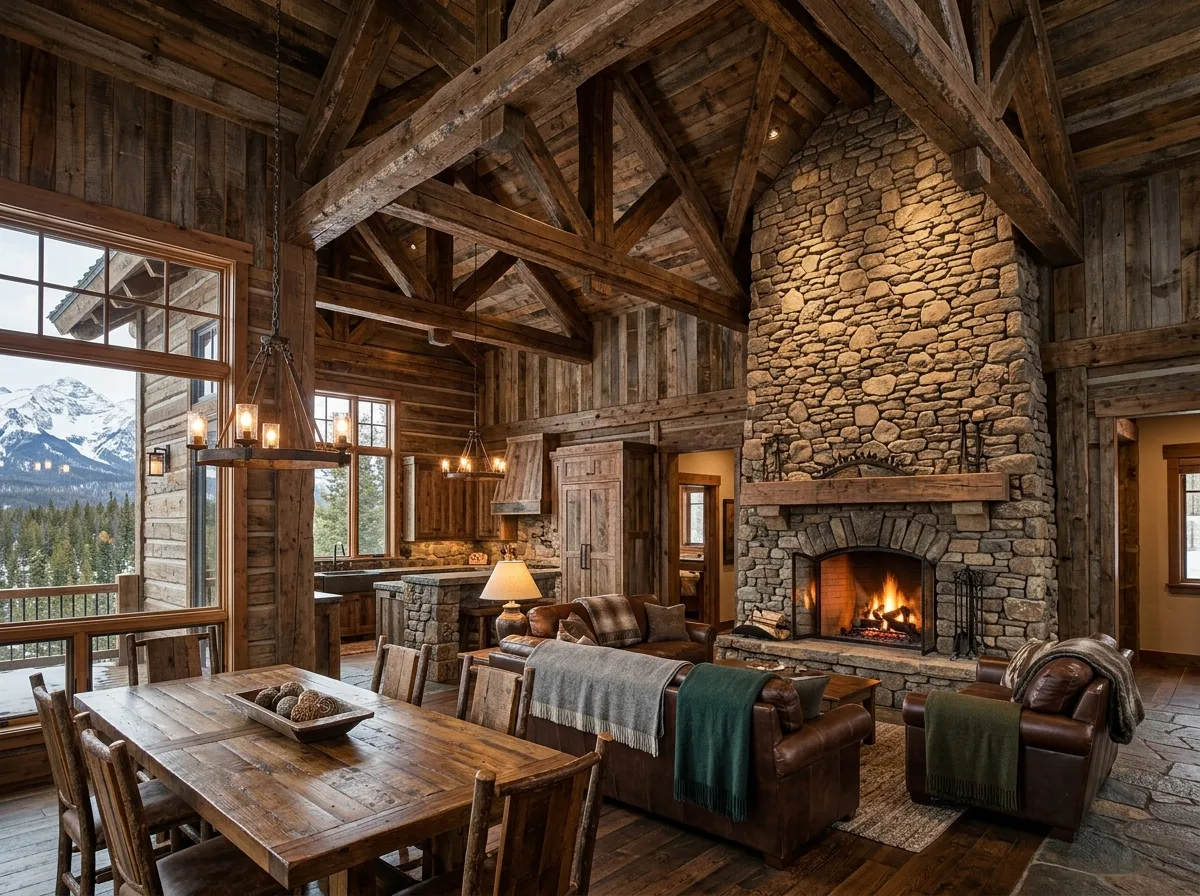 Difference from American Modern Farmhouse: Heavy Wood, Not White Walls
