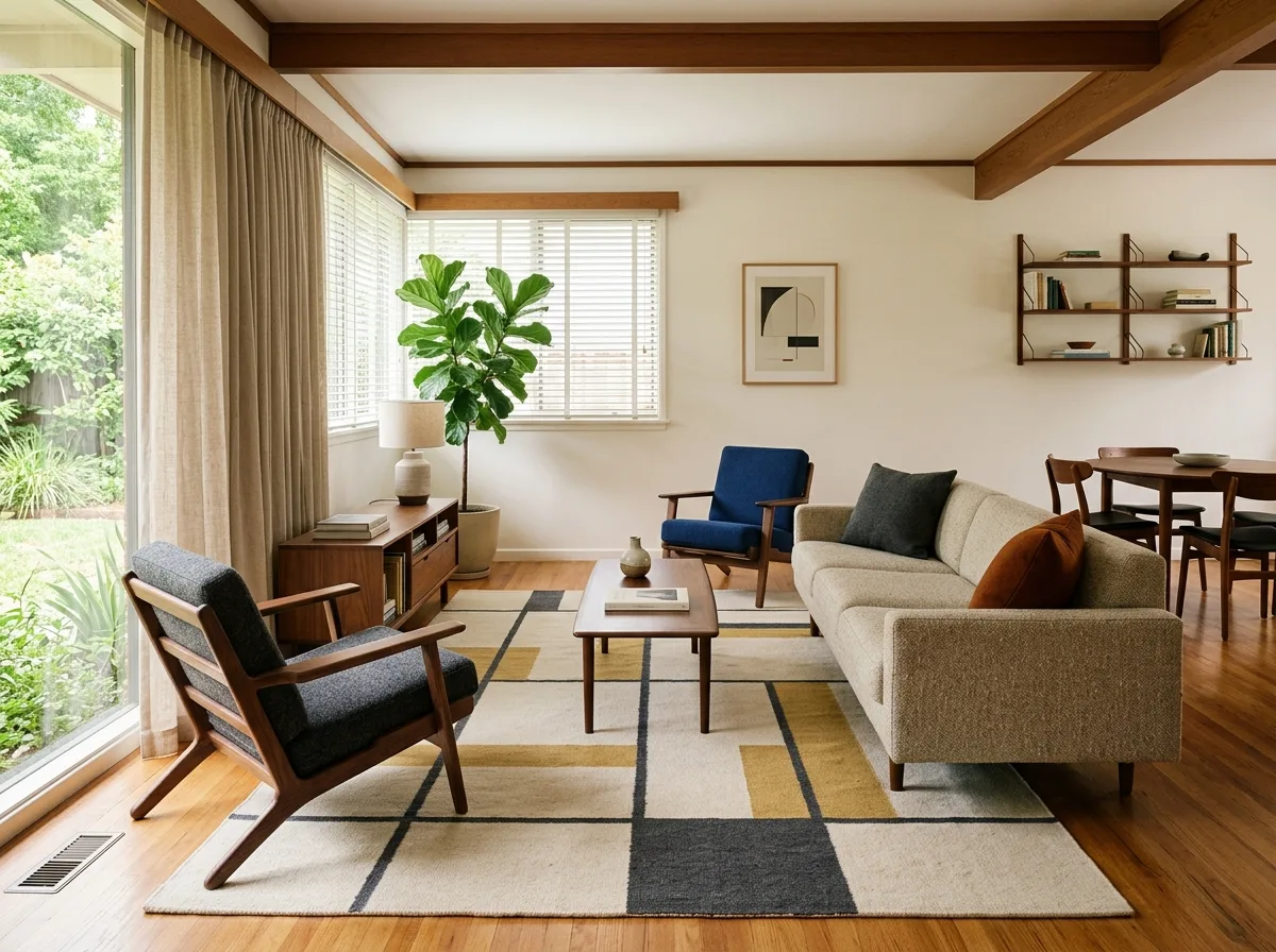 Textiles: mostly plain, geometric on rugs