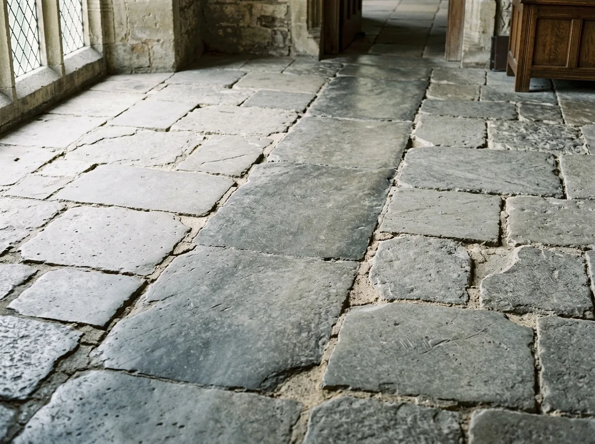 Flagstone floor: large, irregular, worn down by foot traffic
