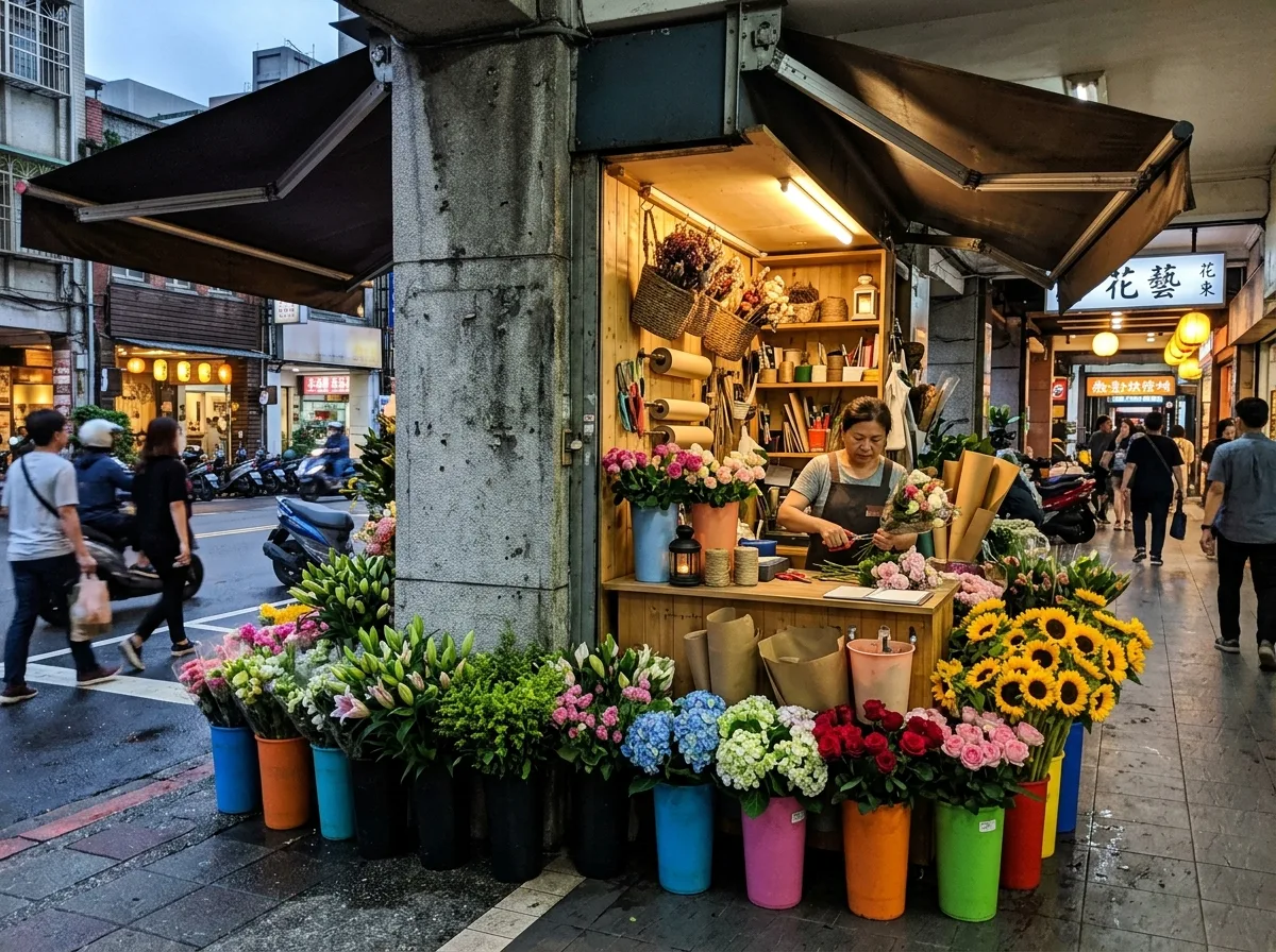街角の花屋台：アーケード下の2坪