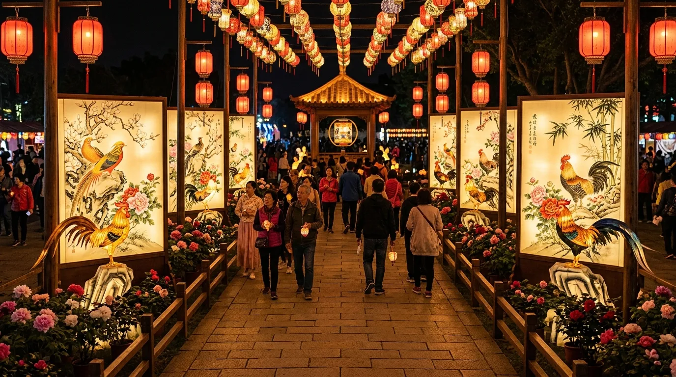 鸡年灯区・传统风:花鸟灯屏与牡丹长廊