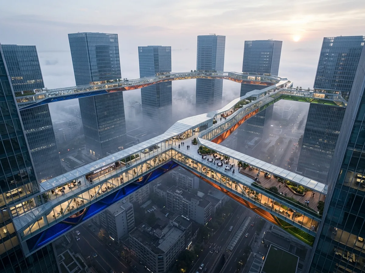 空中迴廊：连接多栋建筑的高层步行网络