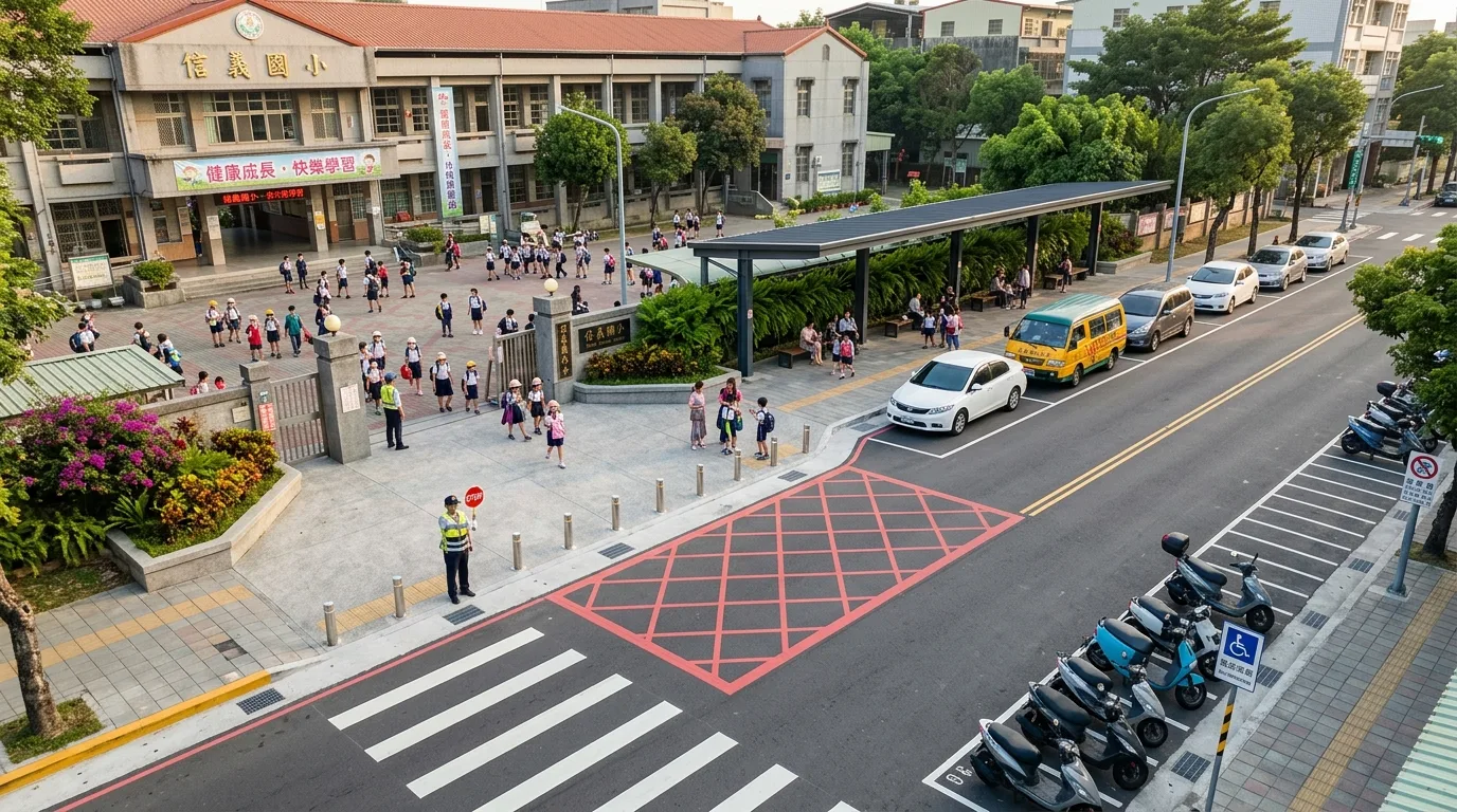 School Entrance Pick-up/Drop-off Zone: Waiting Curve and Parent Staging Area