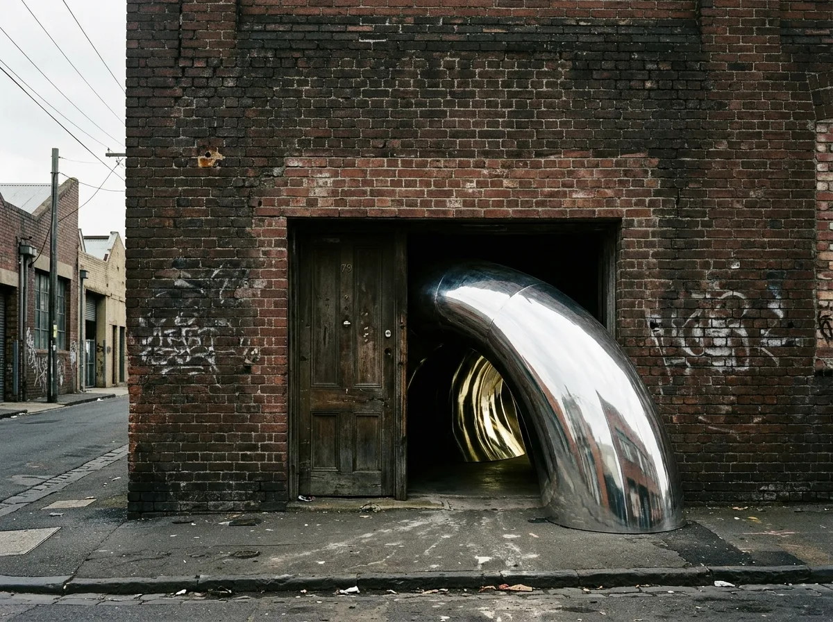 Future Systems｜Comme des Garçons 纽约：砖墙上的铝管入口