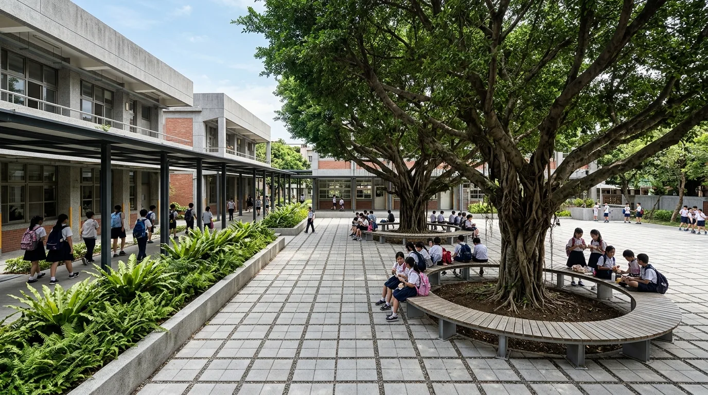 Campus Courtyard Greening: Old Tree Preservation and Habitable Boundaries