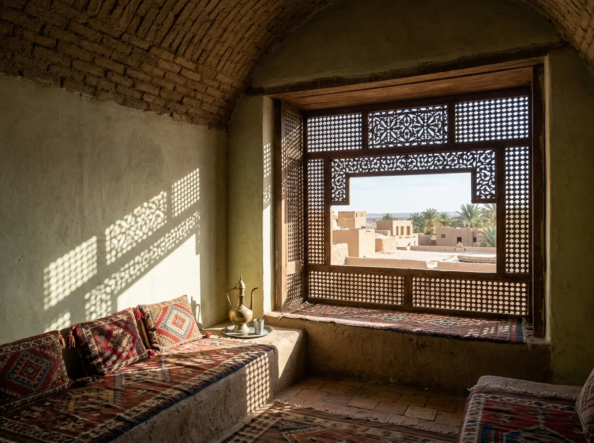 Light and Shadow of Wooden Grille Windows: Interiors Filtered by Mashrabiya