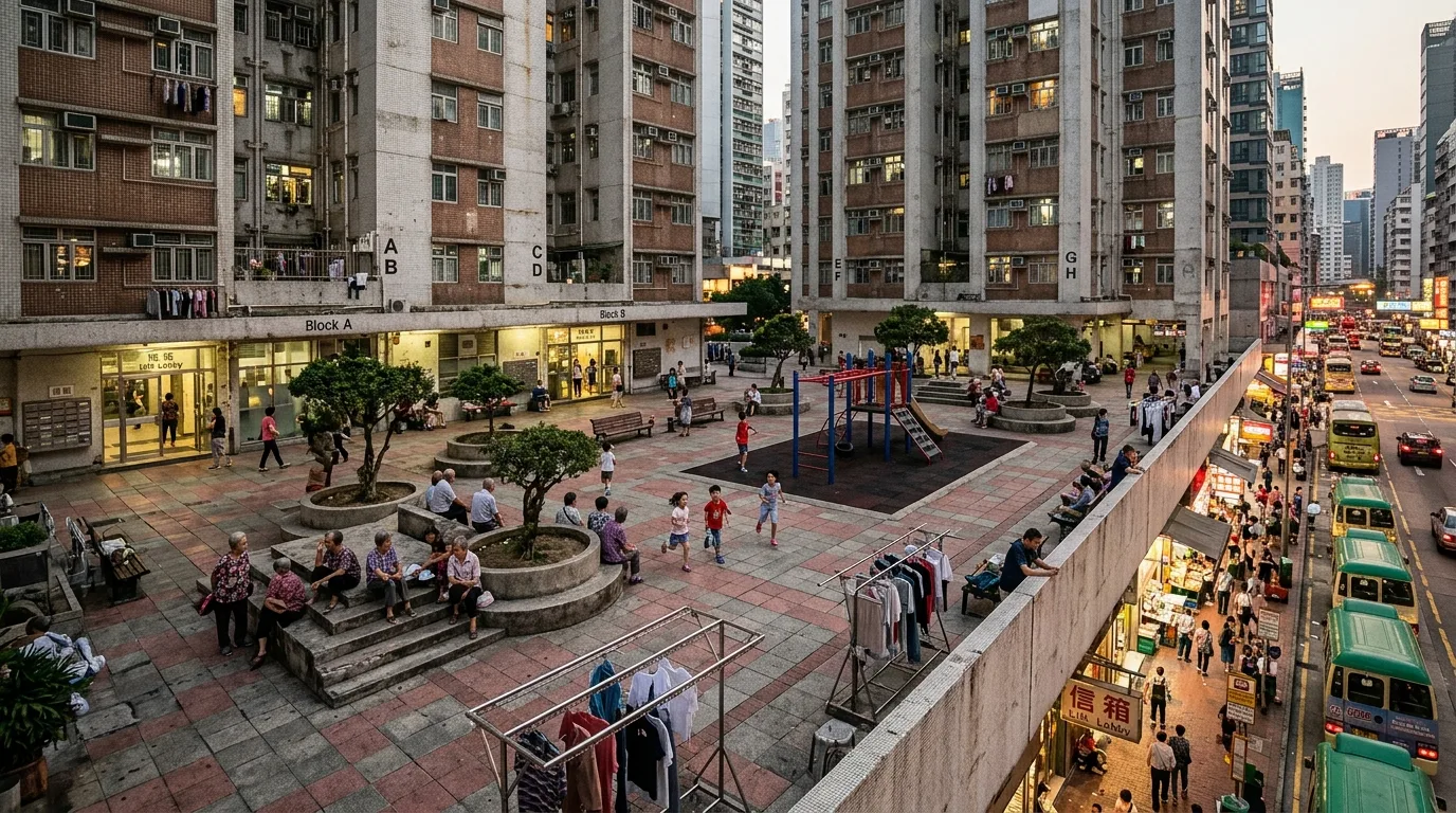 住宅団地のプラットフォームレベル：ショッピングモールの屋上にある公共空間
