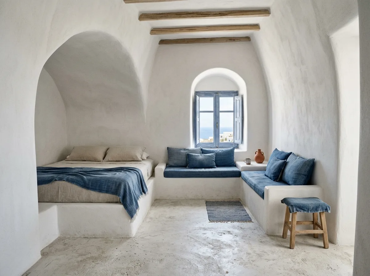 Greek Aegean: All White with Touches of Blue Shadow