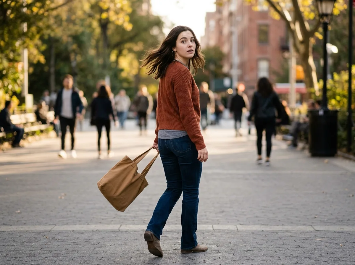 Standing pose: The moment of suddenly looking back while walking