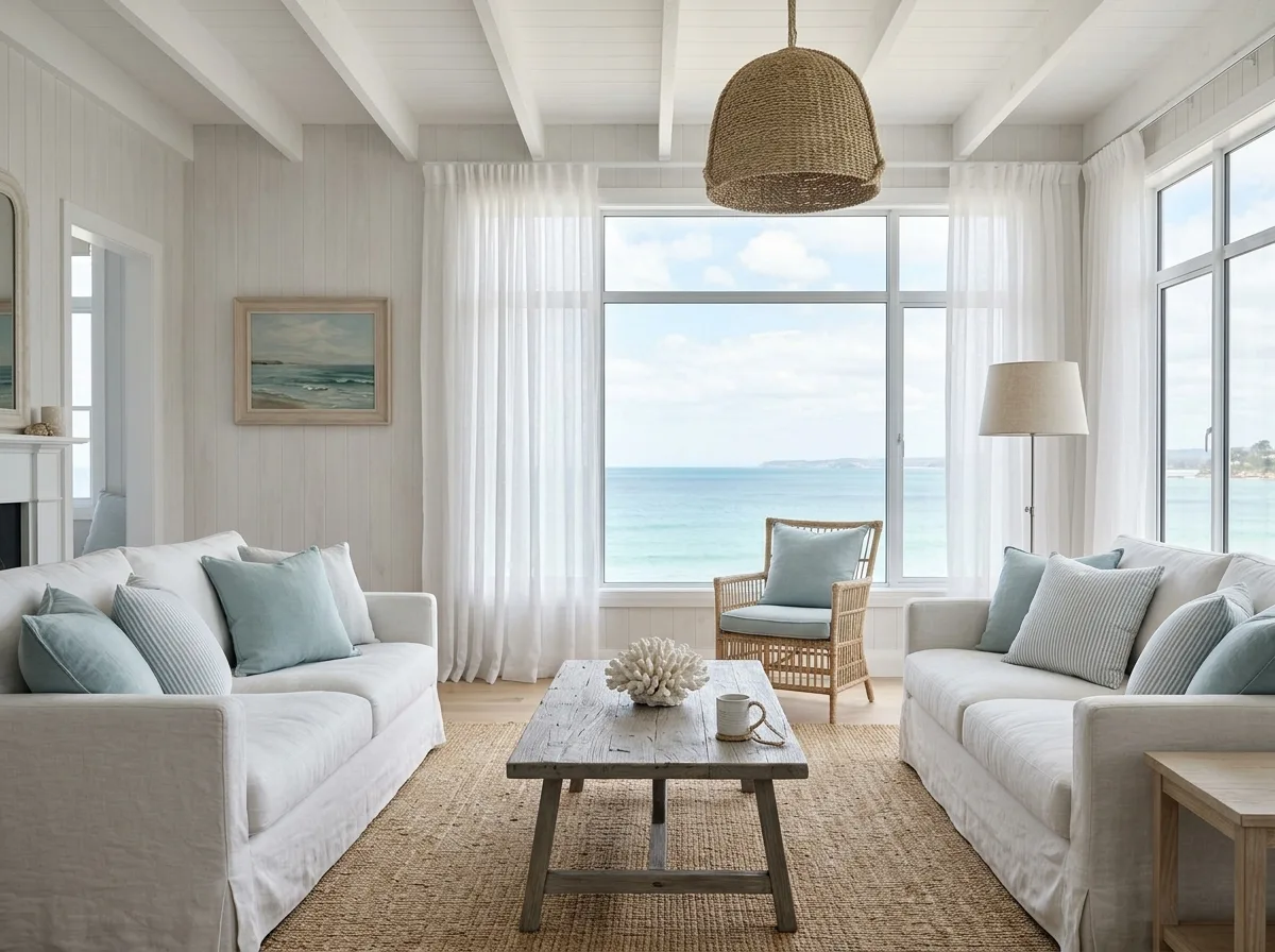 Coastal Breeze Living Room: Light Blue, White, and Linen