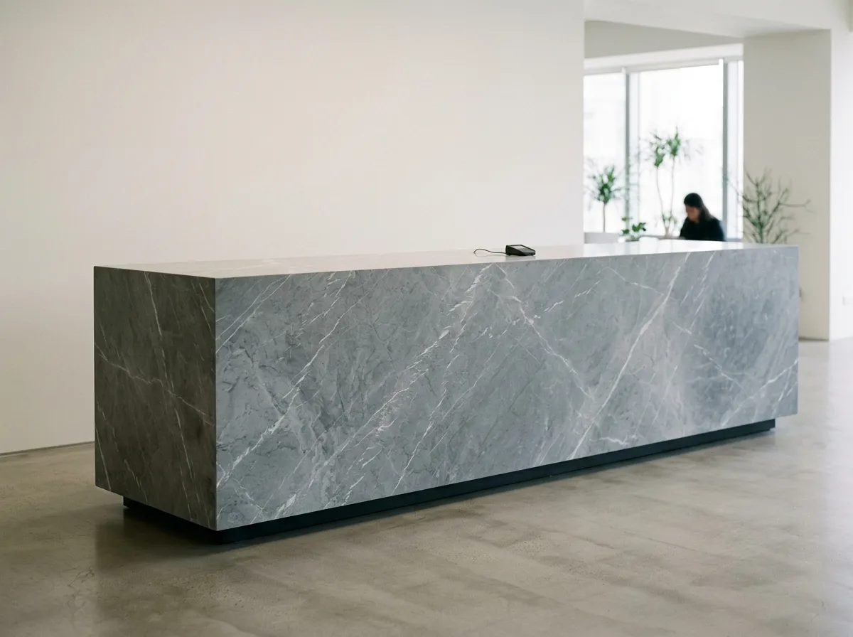 Reception Desk Carved from a Single Stone: A Solid Stone Volume