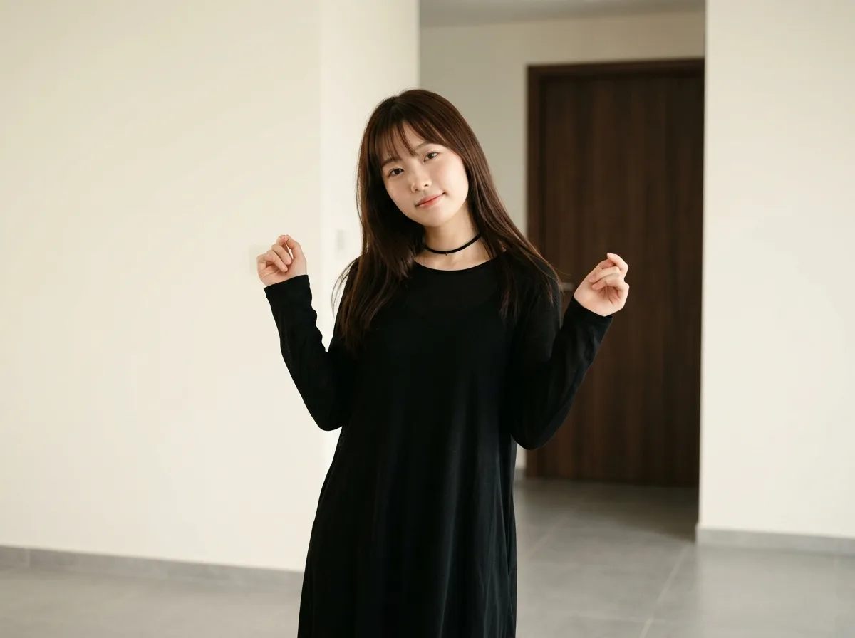クリーム風住宅：リトルブラックドレスの雑誌のようなジェスチャー