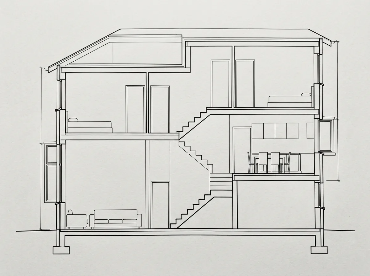 Split-Level Upper and Lower: A Section with a Half-Floor Difference