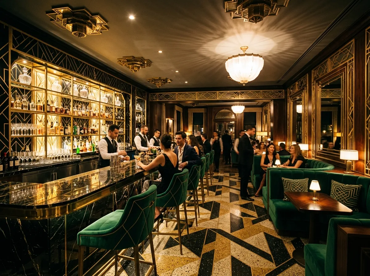 Retro Art Deco Bar: Luxurious Geometric Nightscape
