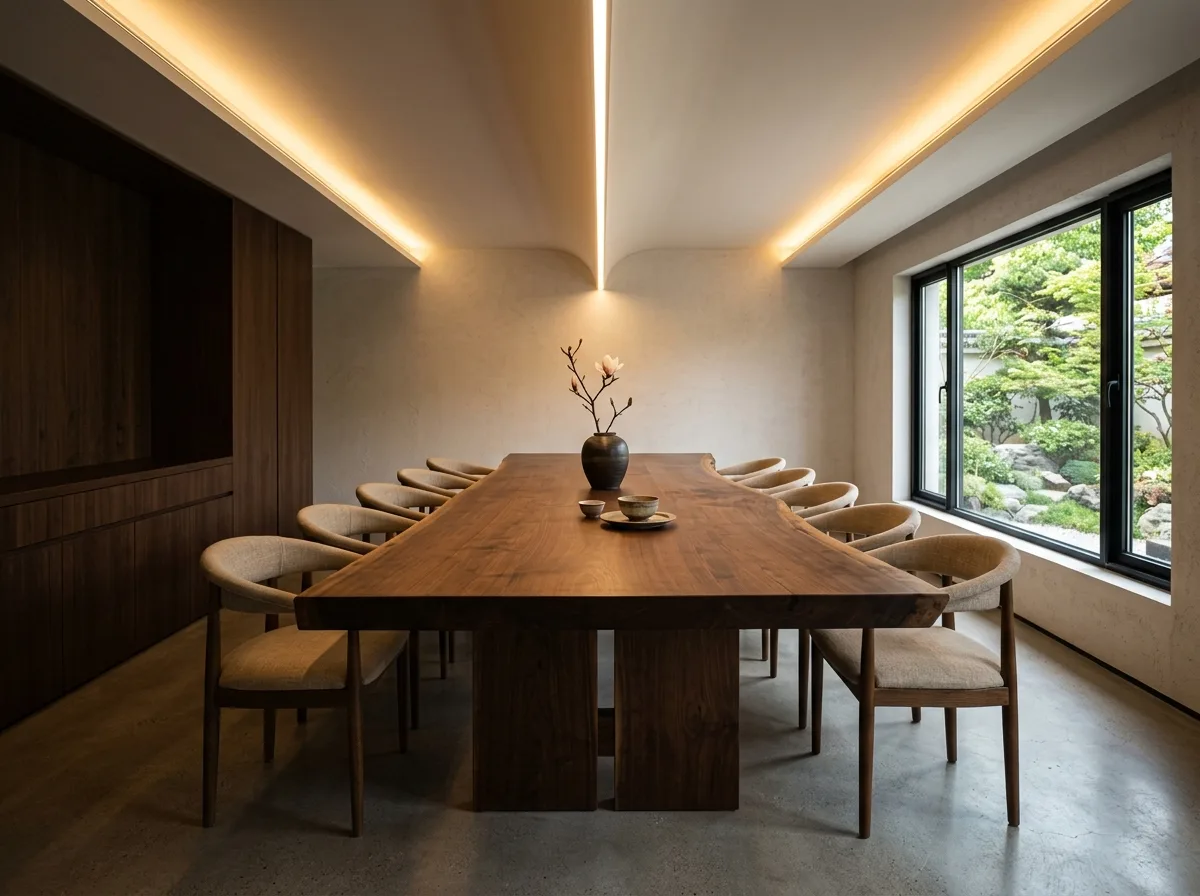 Humanistic Atmosphere · Dining Room: Long Table and a Row of Light