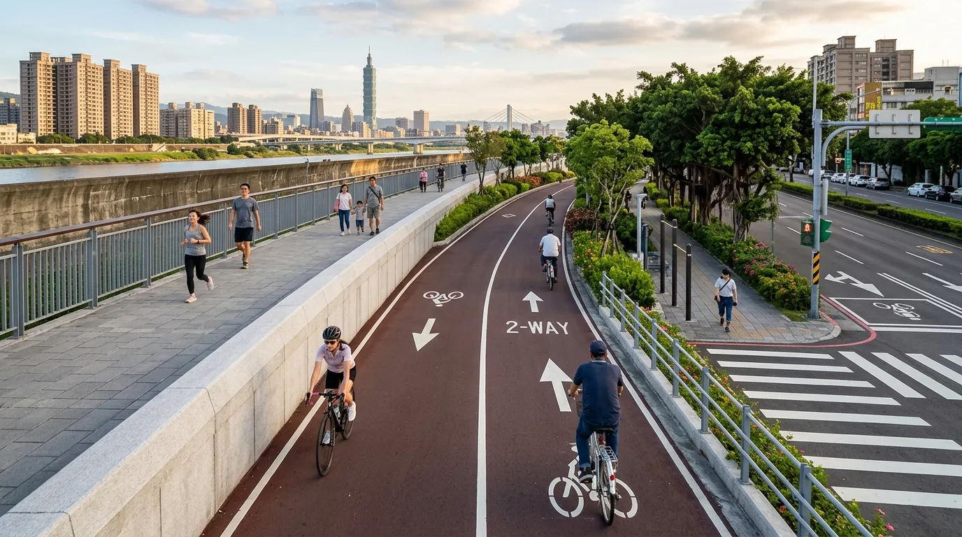 自転車道と歩道の分離：舗装と高低差による区分