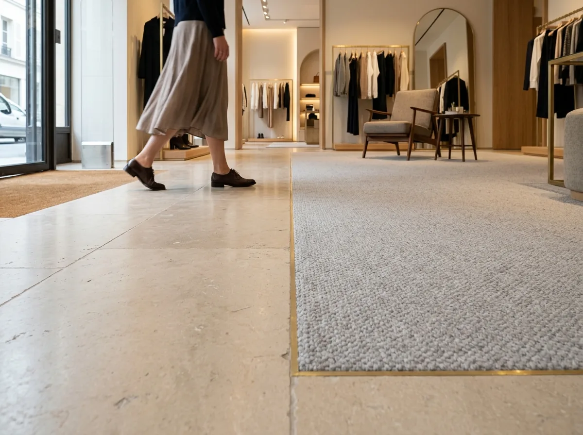 Zone Change on the Floor: The Sound of Footsteps Changes, Signifying a Zone Change