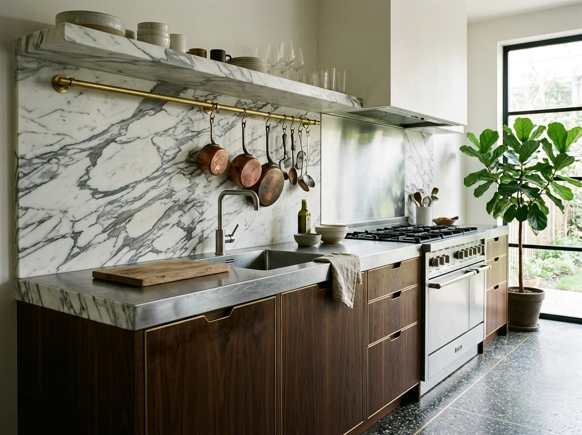 Italian Kitchen: Professionalism of Stainless Steel and Marble