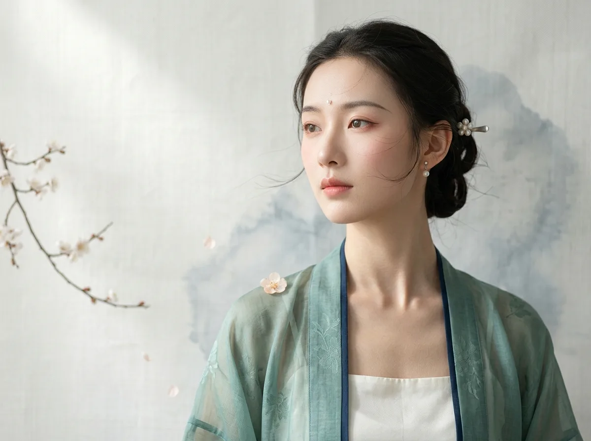 宋代工笔人物画：月白绢地与折枝梅