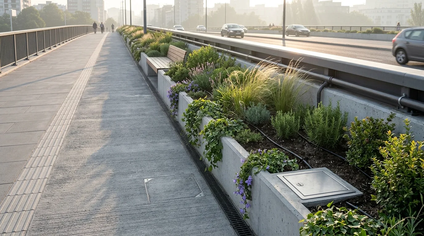緑化スカイブリッジ：植栽ボックスと構造荷重の統合