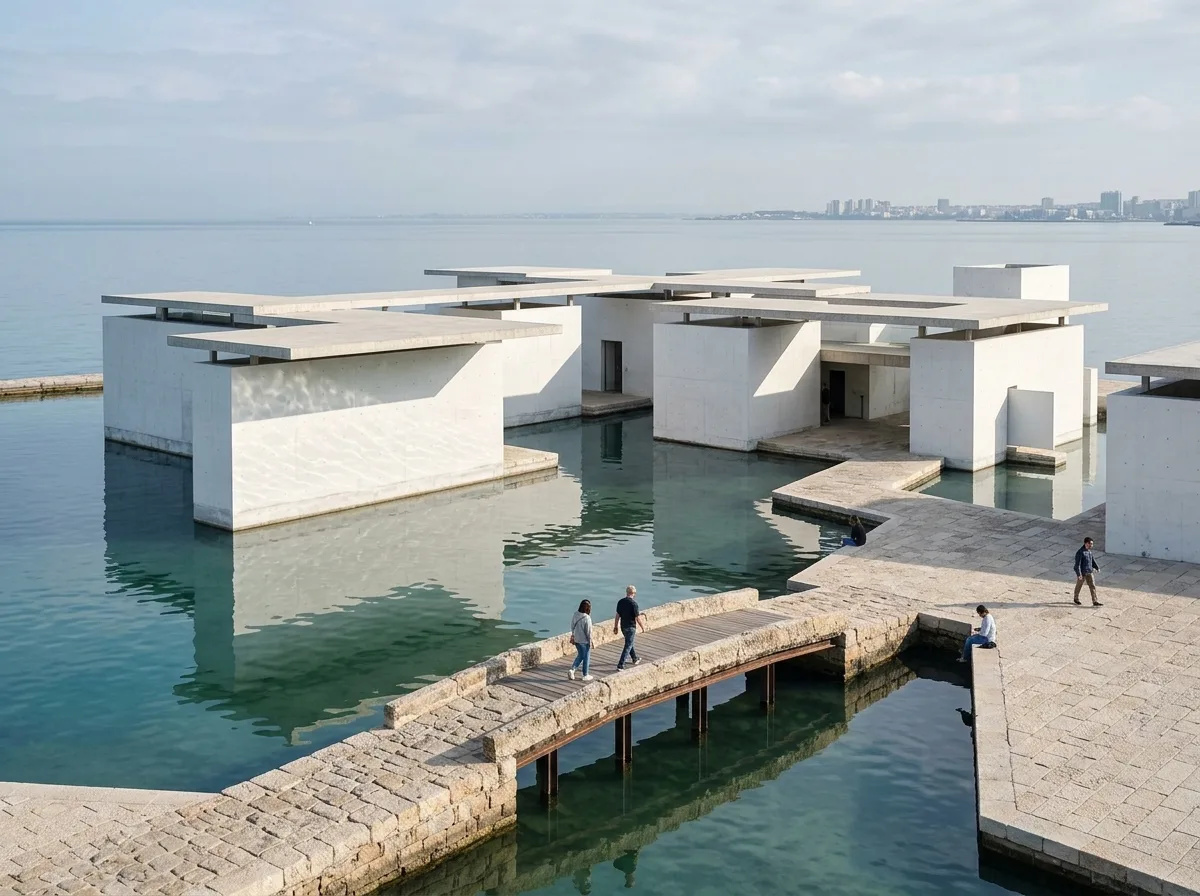 Museum on the Sea: Water Permeates Between Buildings from Three Sides