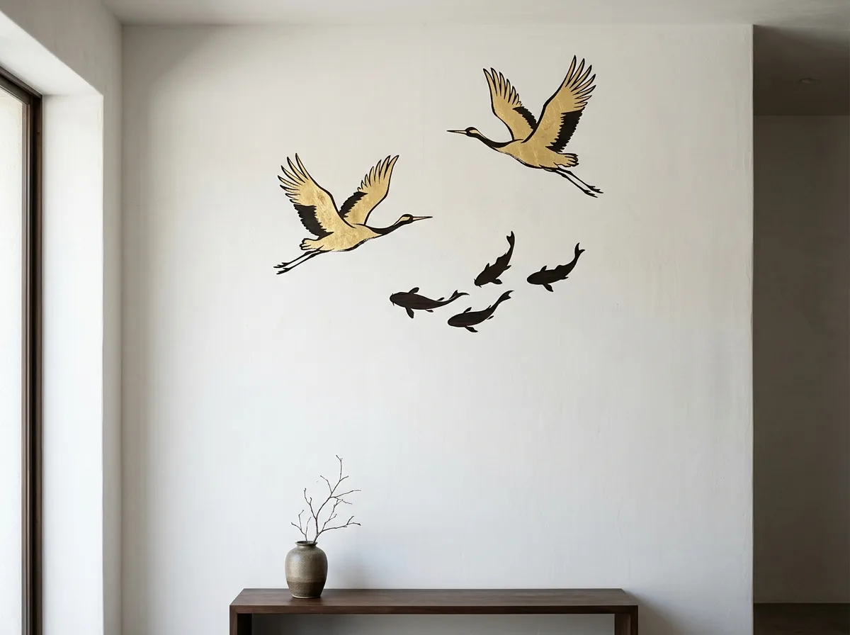 Crane and Fish: Ink Wash-like Simplified Silhouettes