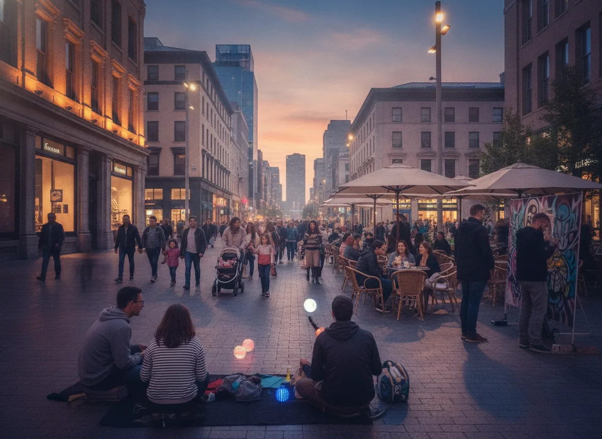 Urban Plaza Pulse: Diverse Interactive Vitality