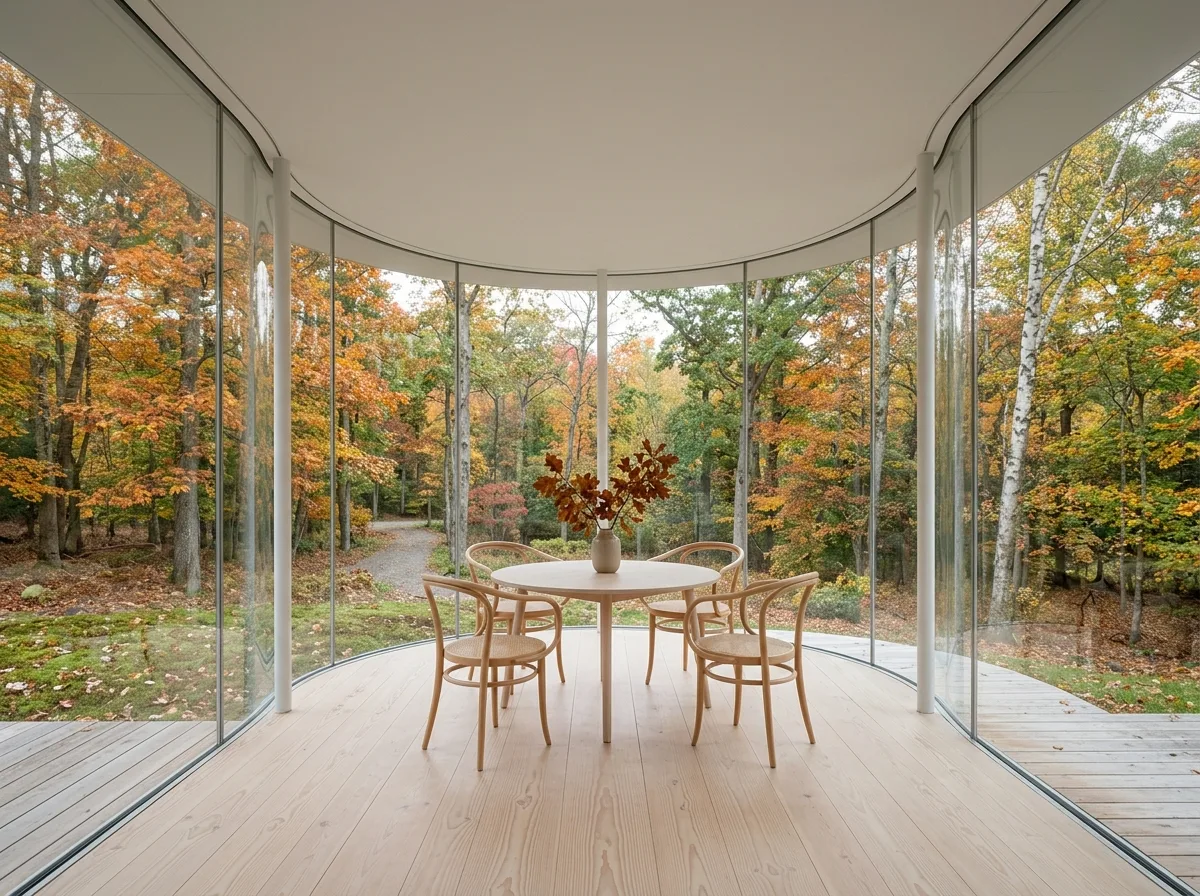 Interiors Under a Continuous Roof: Seamless Transition Between Glazed Enclosures and Forest Views