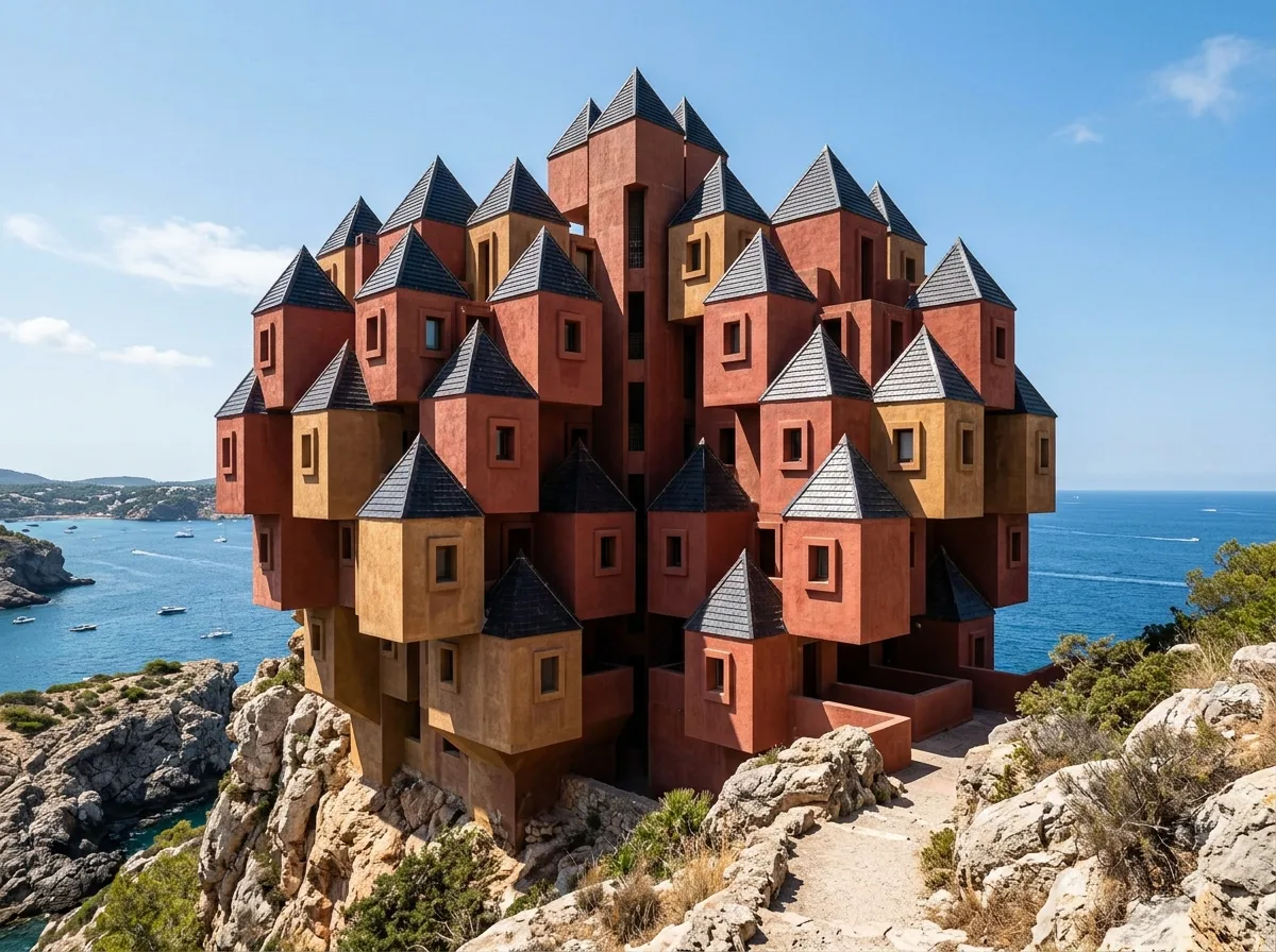 Desert-Colored Stacked Settlement: Block Houses and Externalized Staircases
