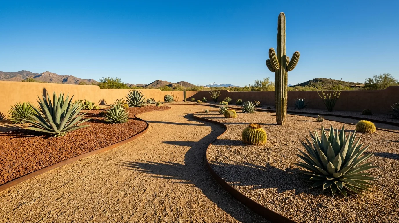 Desert Landscape: Cacti, Gravel, and Long Shadows