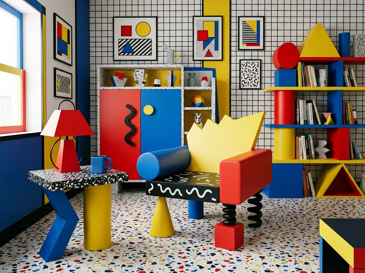 Memphis Living Room: Primary Colors, Geometry, and Unreasonable Combinations