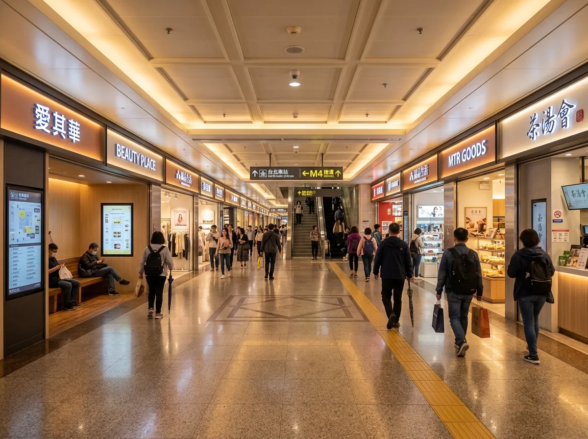 地下商业街通道：店铺界面与人流