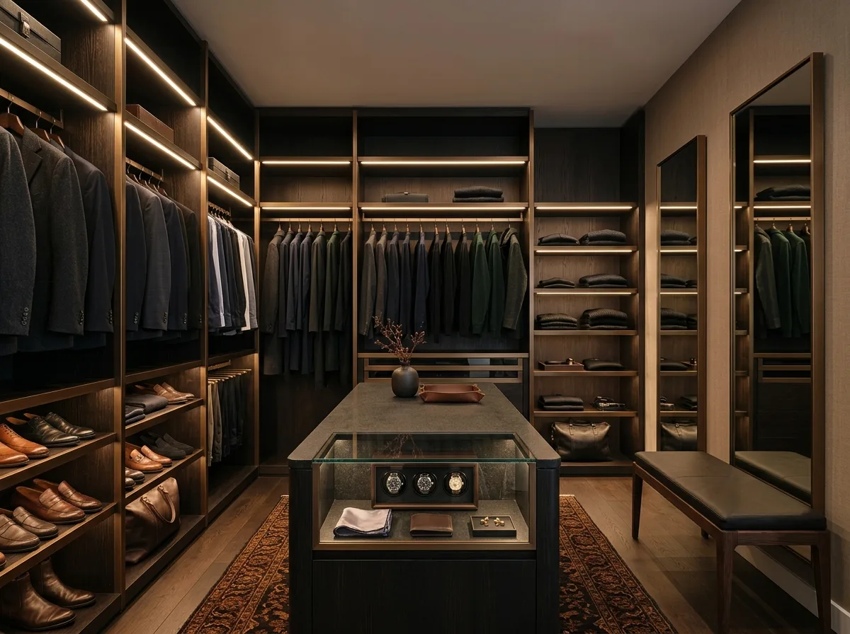 Oriental Luxury - Dressing Room: Display Lighting and Dark Wood